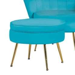 Discount Wohnen Runder Polsterhocker in Blau Samtbezug - Trapani