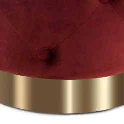 Discount Wohnen Runder Polsterhocker in Dunkelrot & Gold - Abenda