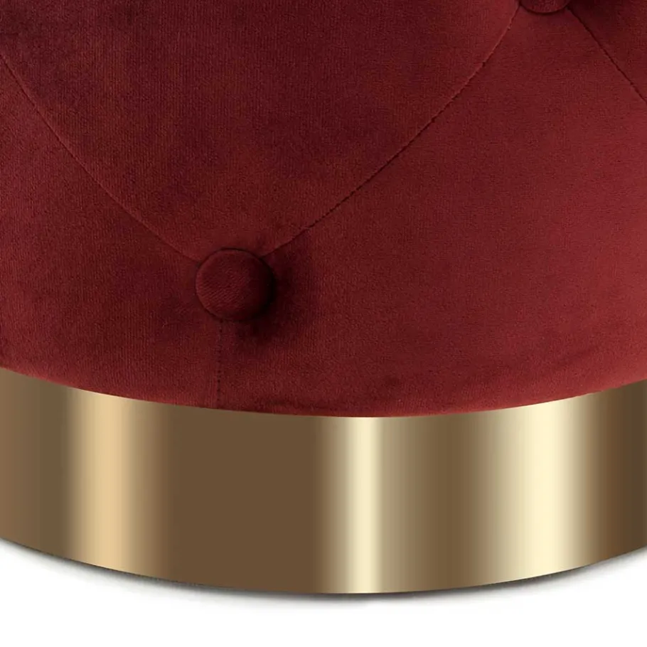 Discount Wohnen Runder Polsterhocker in Dunkelrot & Gold - Abenda