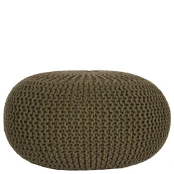 Outlet Wohnen Runder Pouf im Strick Look in Oliv Grün - Sensibil