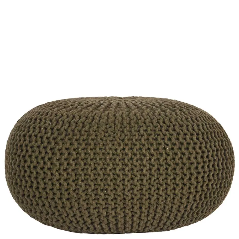 Outlet Wohnen Runder Pouf im Strick Look in Oliv Grün - Sensibil
