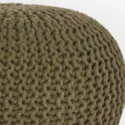 Outlet Wohnen Runder Pouf im Strick Look in Oliv Grün - Sensibil