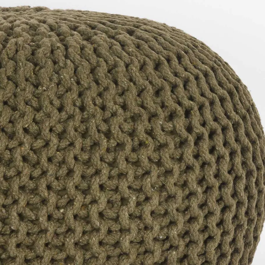 Outlet Wohnen Runder Pouf im Strick Look in Oliv Grün - Sensibil