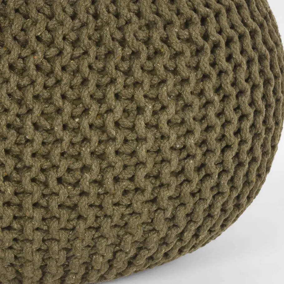 Outlet Wohnen Runder Pouf im Strick Look in Oliv Grün - Sensibil