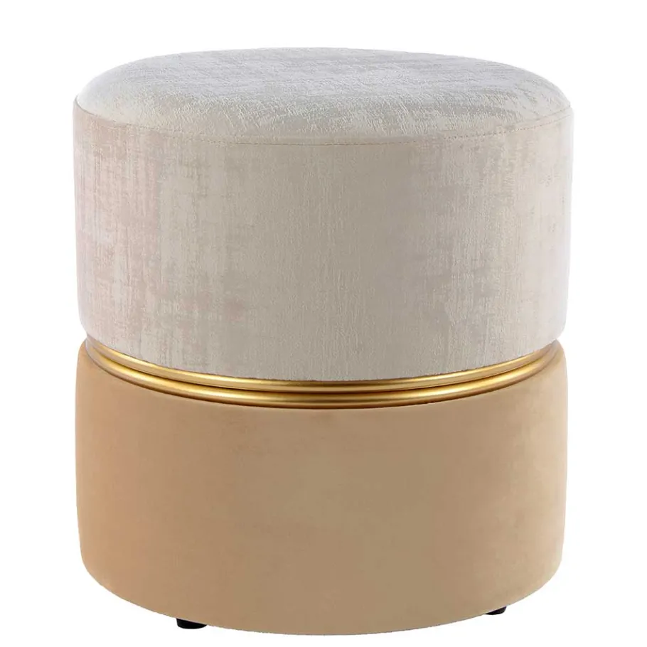 Wohnen Runder Samthocker in Creme & Beige & Gold - Charlie