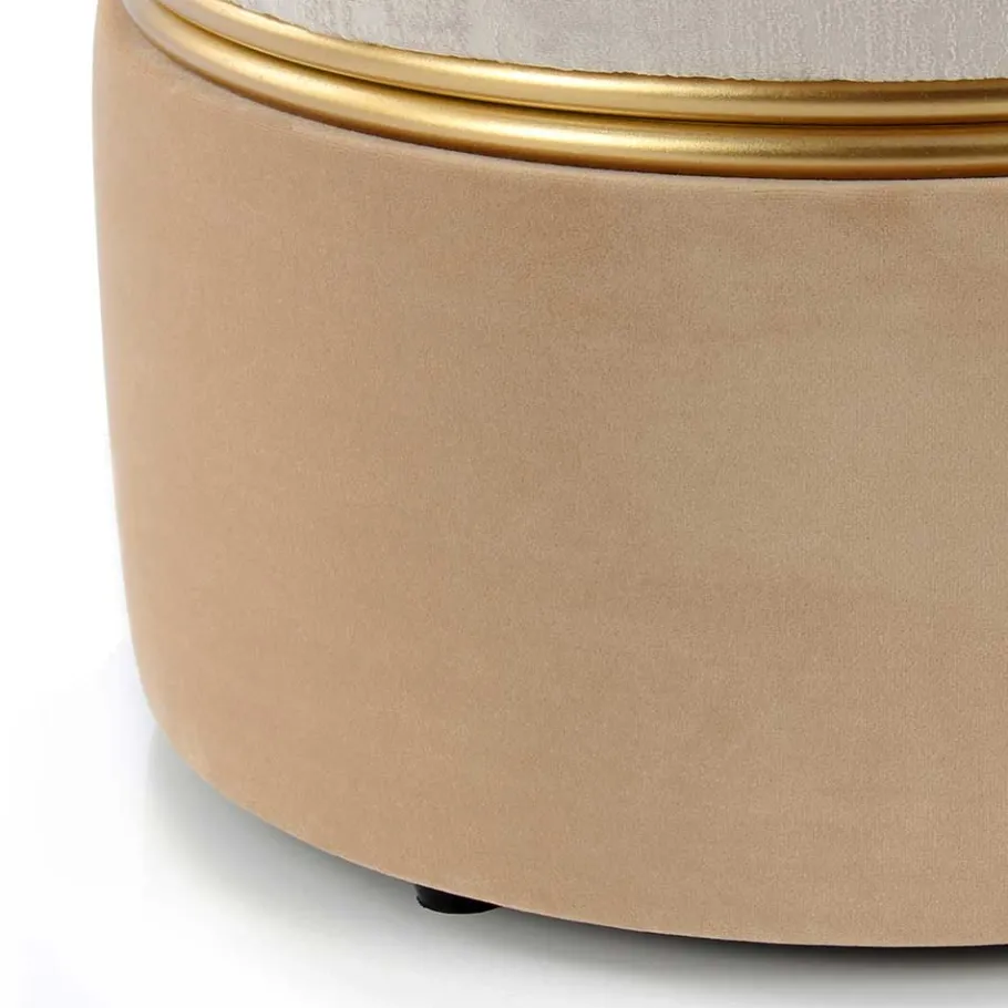 Wohnen Runder Samthocker in Creme & Beige & Gold - Charlie