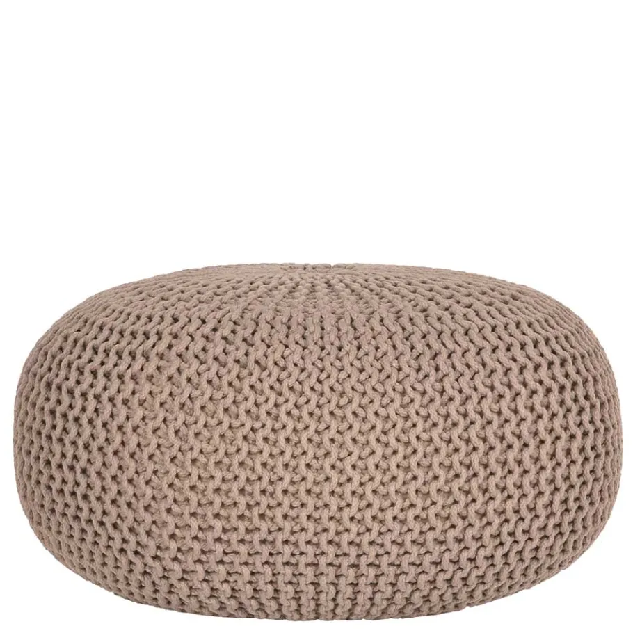 New Wohnen Runder Sitzpouf aus Strickstoff in Beige - Zardar