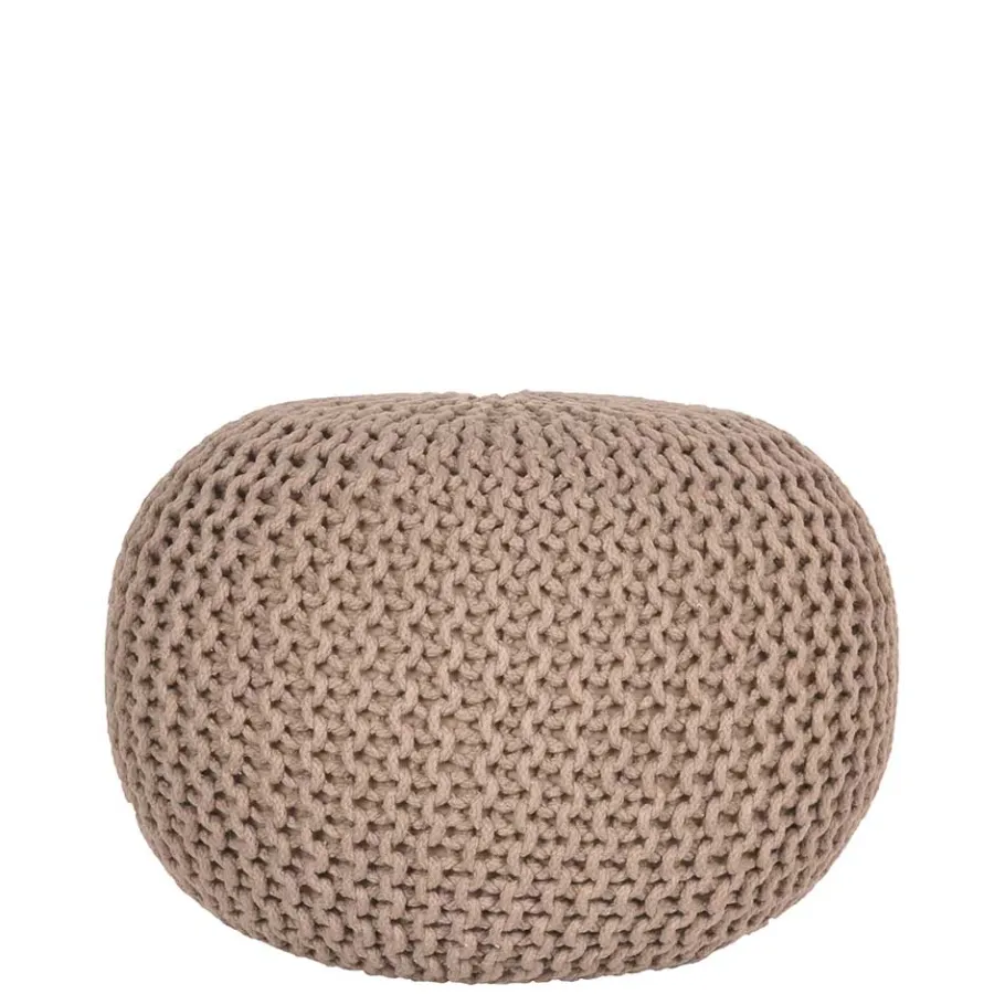 New Wohnen Runder Sitzpouf aus Strickstoff in Beige - Zardar