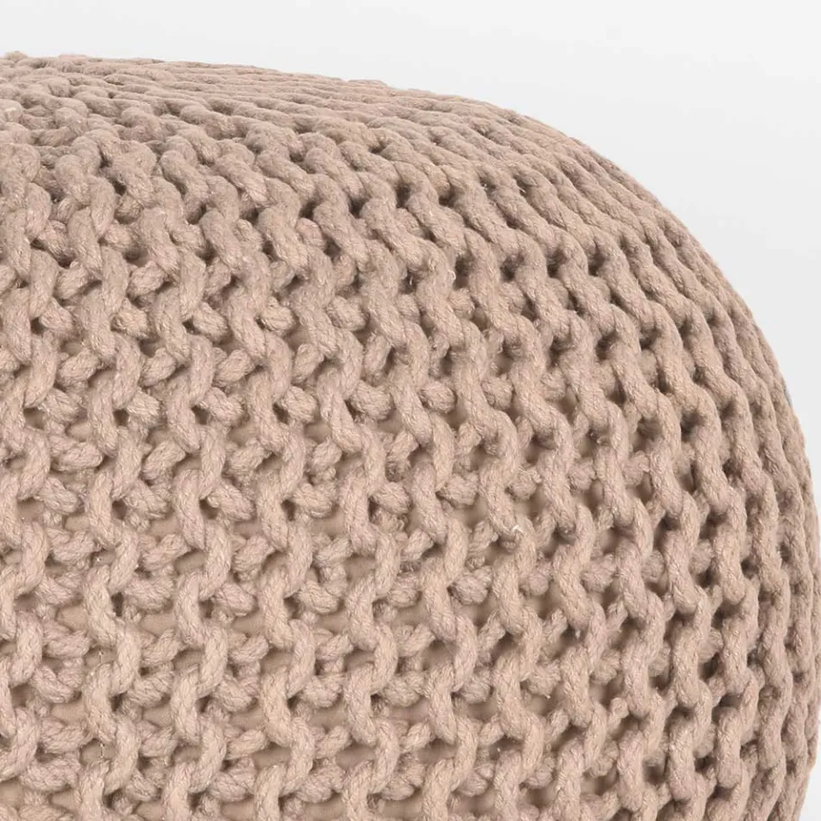 New Wohnen Runder Sitzpouf aus Strickstoff in Beige - Zardar