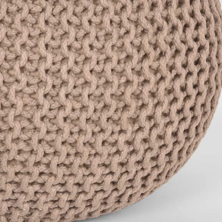 New Wohnen Runder Sitzpouf aus Strickstoff in Beige - Zardar