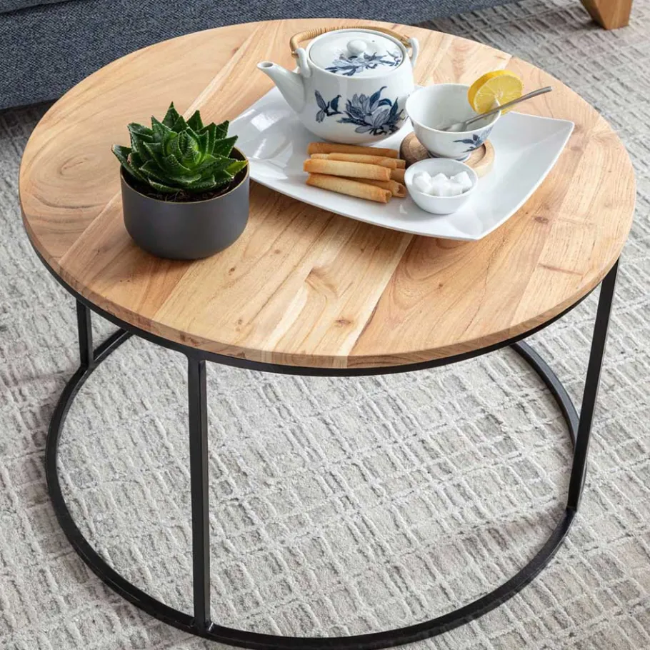 Sale Wohnen Runder Sofatisch aus Akazie & Metall - Pulvaria