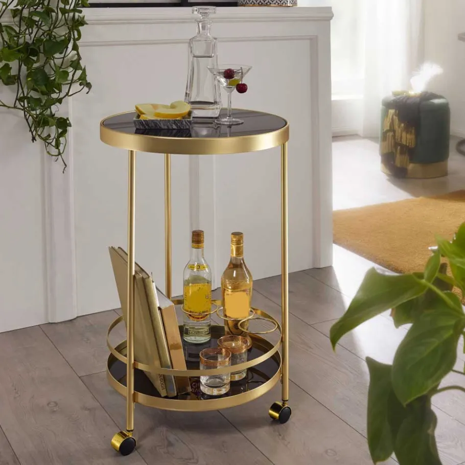 Sale Wohnen Runder Teewagen aus Schwarzglas - Jymma