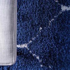 New Wohnen Runder Teppich in Dunkelblau & Creme Hochflor - Vimanco