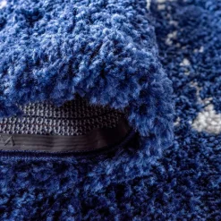 New Wohnen Runder Teppich in Dunkelblau & Creme Hochflor - Vimanco