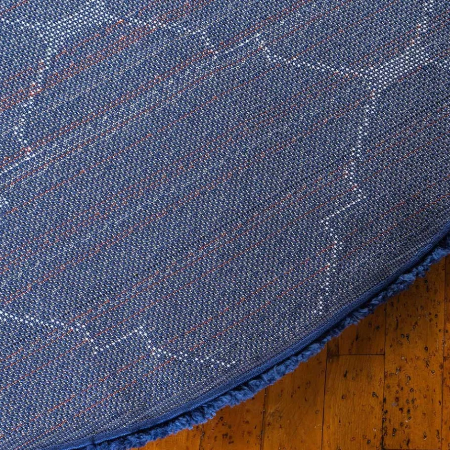 New Wohnen Runder Teppich in Dunkelblau & Creme Hochflor - Vimanco