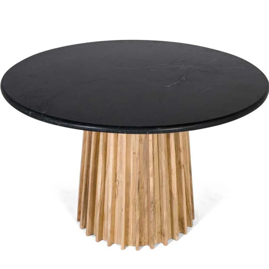 New Wohnen Runder Tisch mit schwarzer Marmorplatte - Pietras