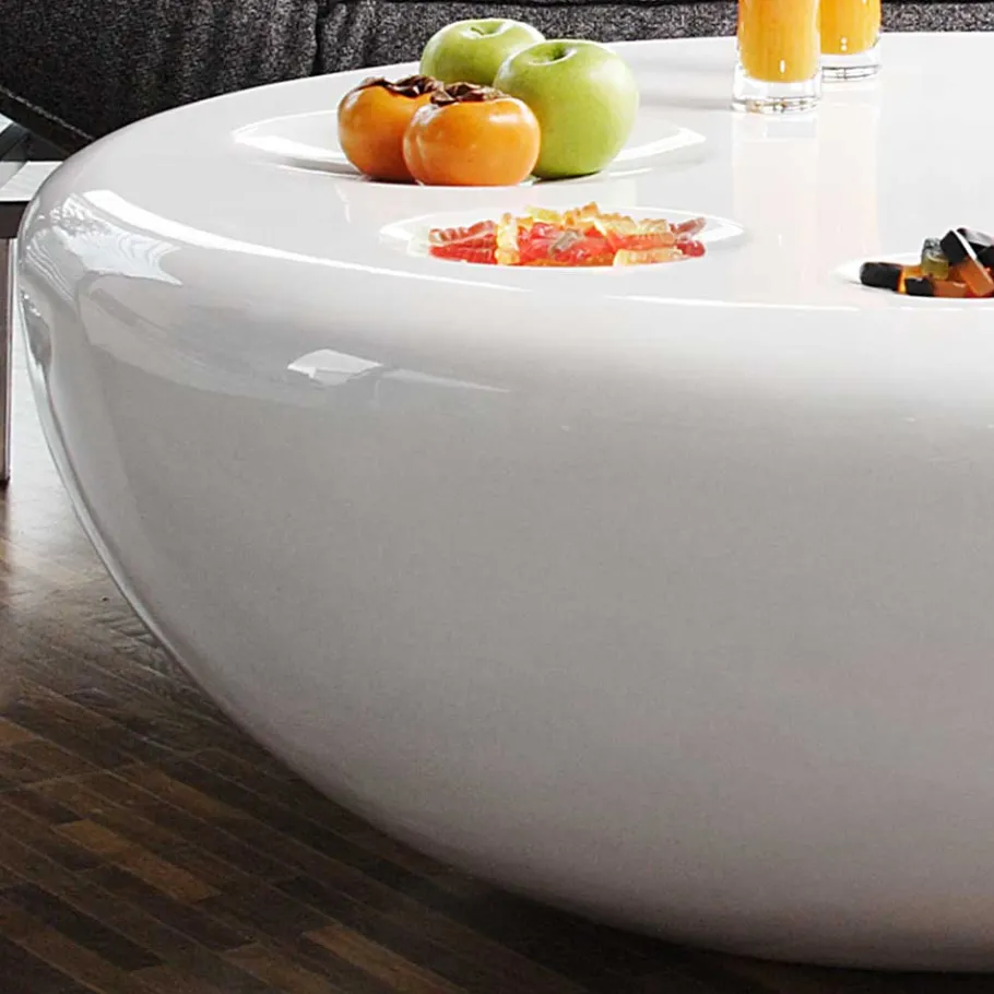 Online Wohnen Runder Wohnzimmer Designtisch in Weiß glänzend - Profi