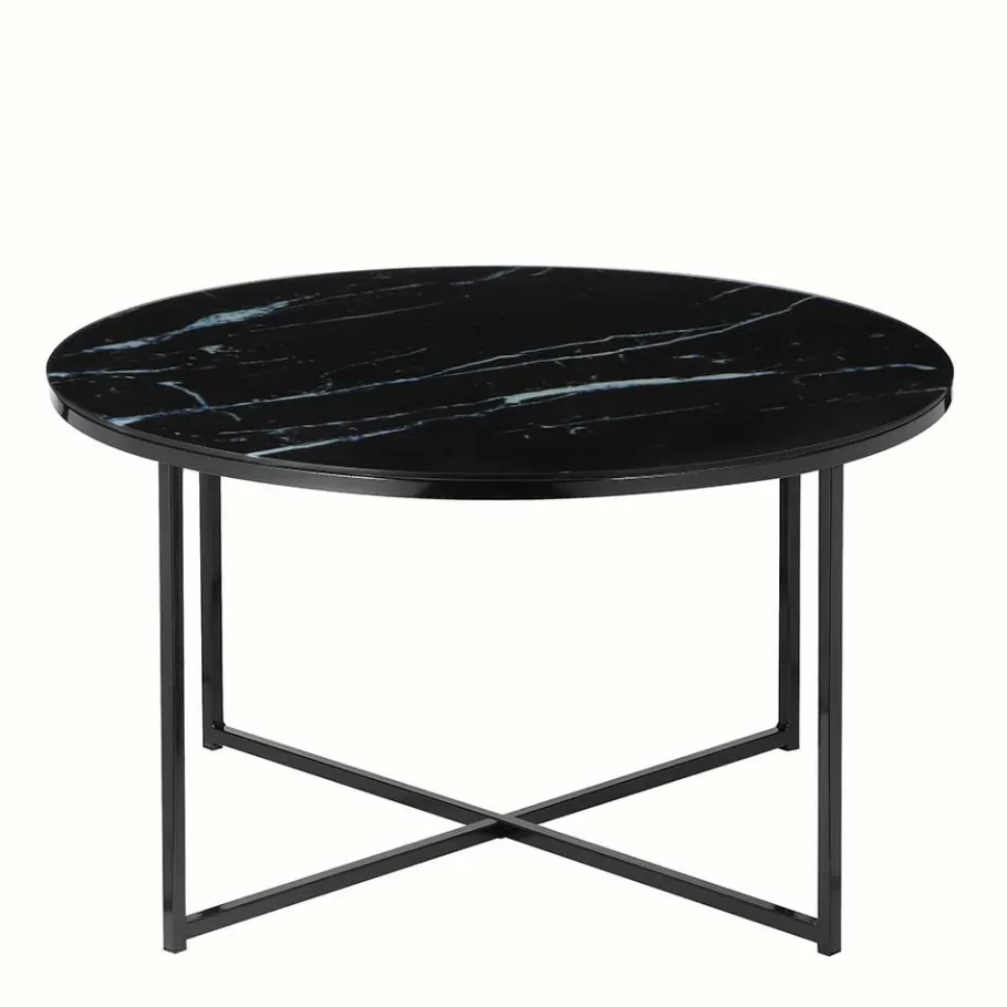Clearance Wohnen Runder Wohnzimmer Glastisch in Marmor Schwarz - Adiana