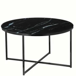 Clearance Wohnen Runder Wohnzimmer Glastisch in Marmor Schwarz - Adiana