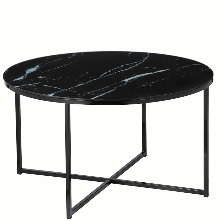 Clearance Wohnen Runder Wohnzimmer Glastisch in Marmor Schwarz - Adiana