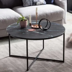 Clearance Wohnen Runder Wohnzimmer Glastisch in Marmor Schwarz - Adiana