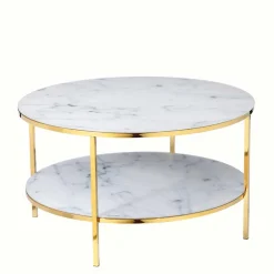 Online Wohnen Runder Wohnzimmertisch in Marmor-Optik & Gold - Western