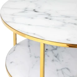 Online Wohnen Runder Wohnzimmertisch in Marmor-Optik & Gold - Western