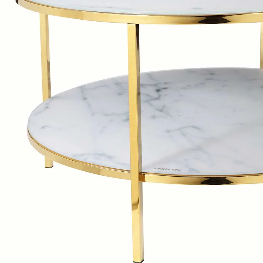 Online Wohnen Runder Wohnzimmertisch in Marmor-Optik & Gold - Western