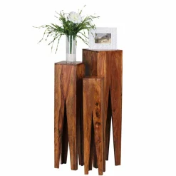Outlet Wohnen Rustikale Holz Blumensäule Set Pisinon aus Sheesham (dreiteilig)