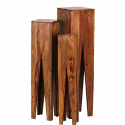 Outlet Wohnen Rustikale Holz Blumensäule Set Pisinon aus Sheesham (dreiteilig)