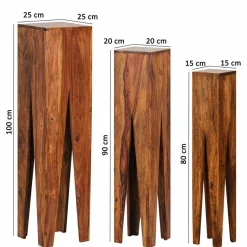 Outlet Wohnen Rustikale Holz Blumensäule Set Pisinon aus Sheesham (dreiteilig)
