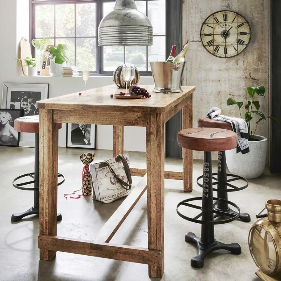 Outlet Wohnen Rustikaler Bartisch aus Mangobaum Massivholz - Facheto
