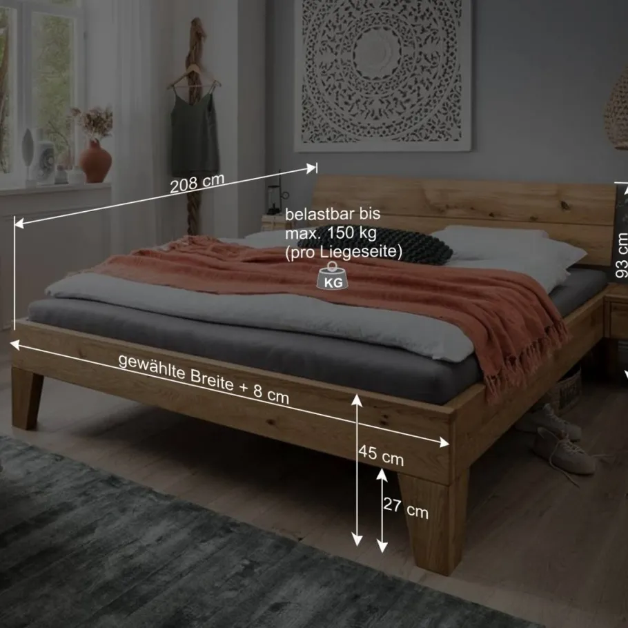 Outlet Wohnen Rustikales Bett Set mit Nachttischen - Yunves (dreiteilig)
