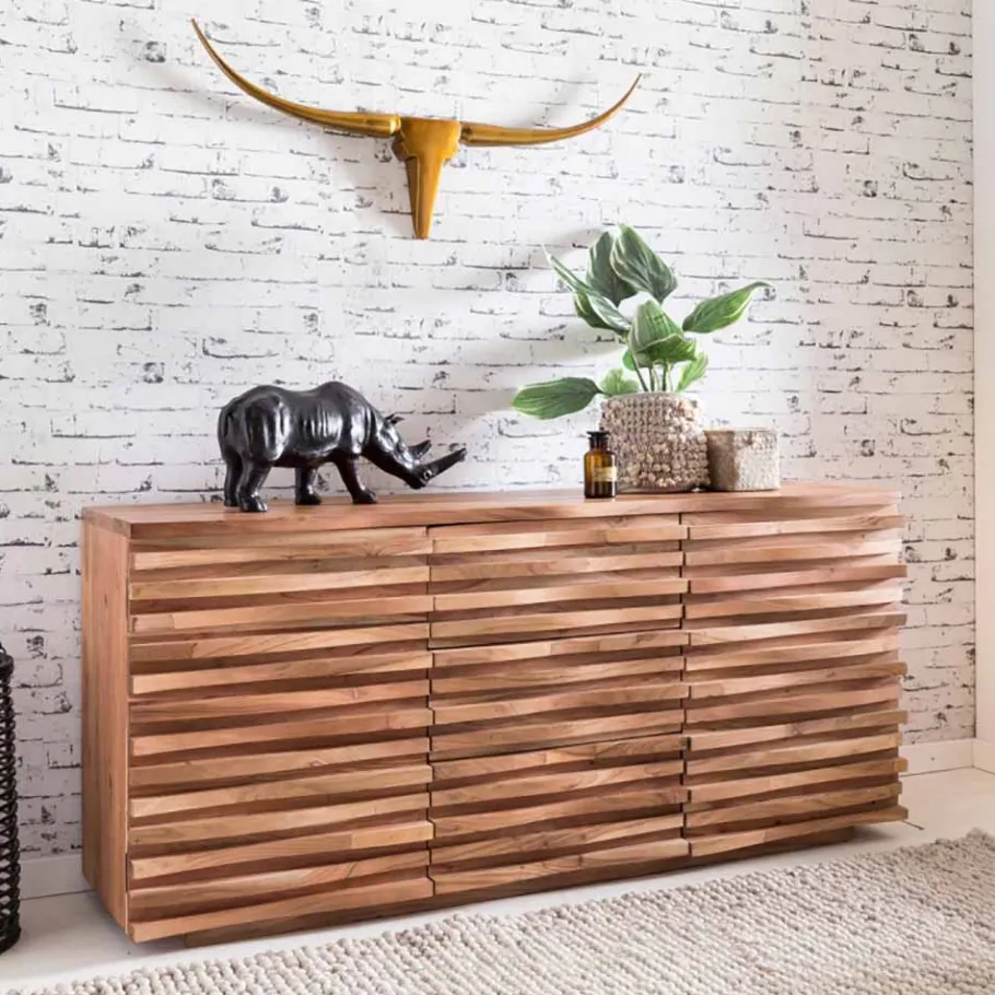 Outlet Wohnen Rustikales Design Sideboard Pisino aus Holz Akazie massiv
