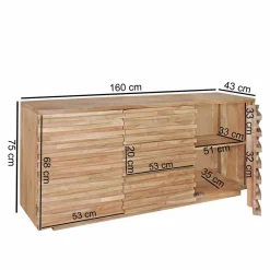 Outlet Wohnen Rustikales Design Sideboard Pisino aus Holz Akazie massiv