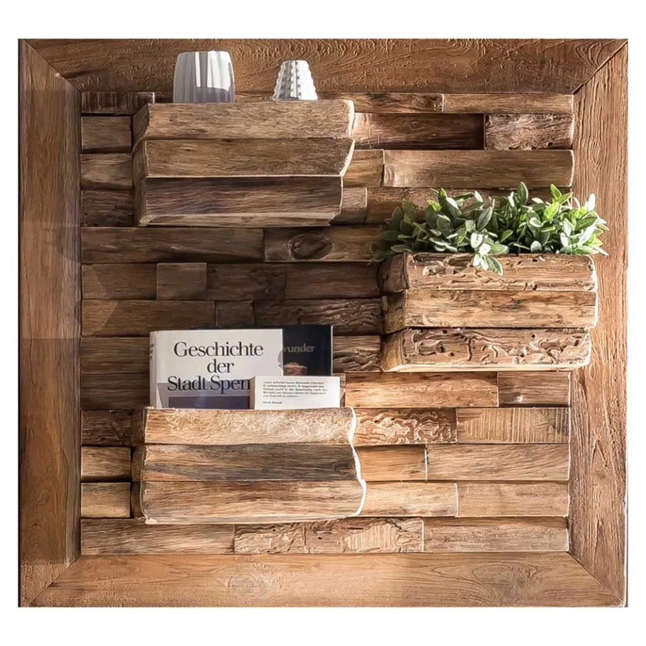 Discount Wohnen Rustikales Hängeregal aus Teak Massivholz - Teako