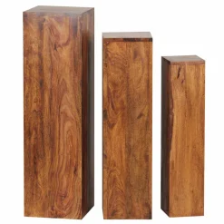 Outlet Wohnen Rustikales Holz Pflanzensäulen Set Hoslo aus Sheesham massiv (dreiteilig)