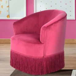 Outlet Wohnen Samt Kindersessel in Pink mit Fransen - Lagada
