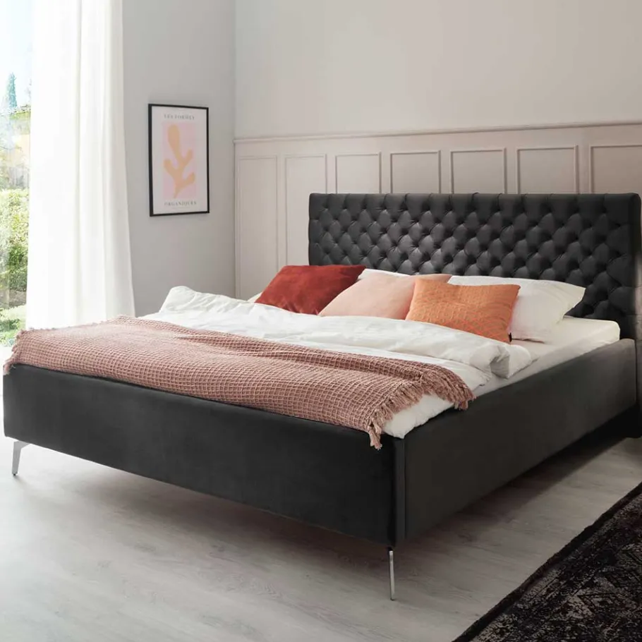 Online Wohnen Samt Polsterbett mit Chesterfield Kopfteil - Badehma