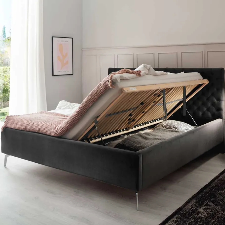 Online Wohnen Samt Polsterbett mit Chesterfield Kopfteil - Badehma