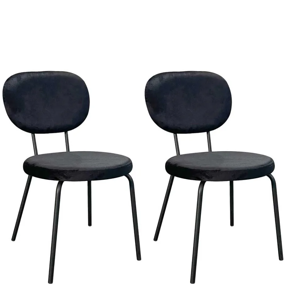 New Wohnen Samt Polsterstühle in Schwarz - Siao (2er Set)