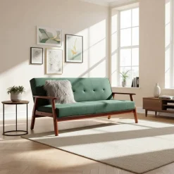 Online Wohnen Samt Schlafsofa in Dunkelgrün & Kirschbaum - Sanfernada