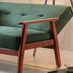 Online Wohnen Samt Schlafsofa in Dunkelgrün & Kirschbaum - Sanfernada