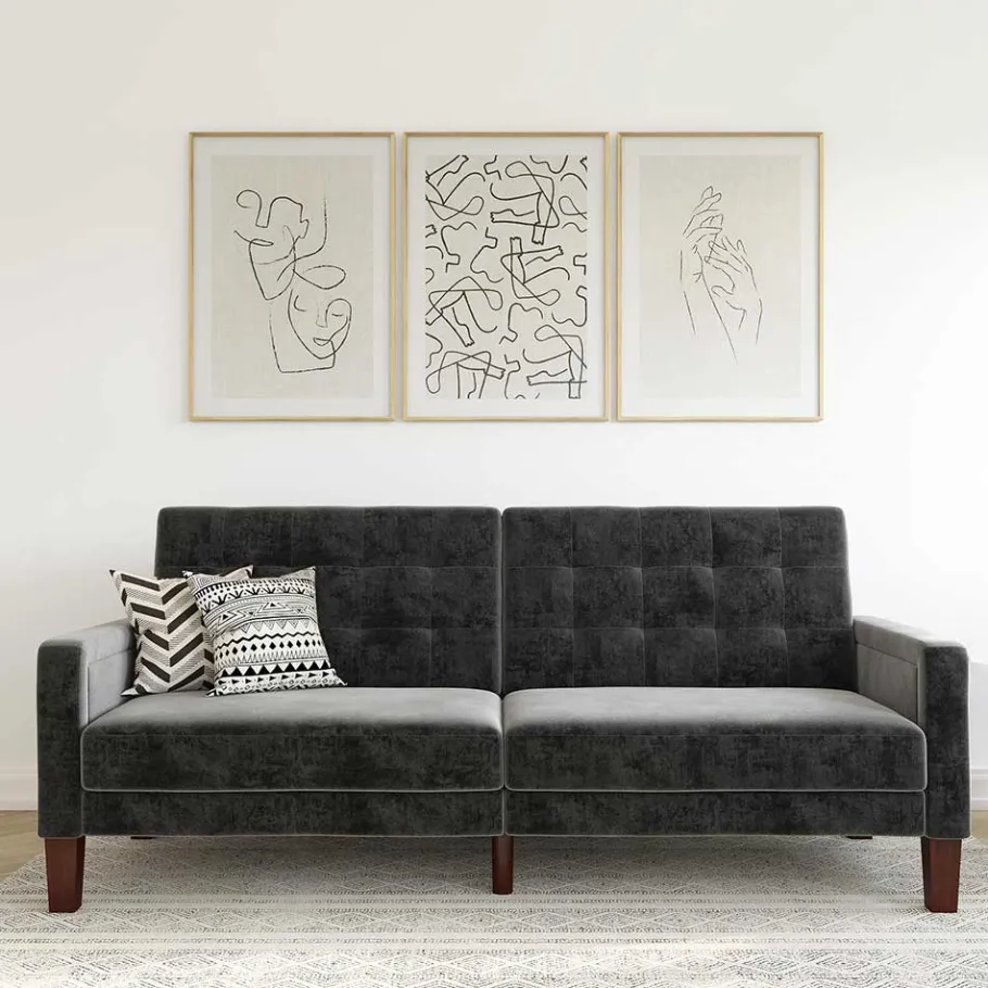Outlet Wohnen Samt Schlafsofa in Grau - Nenna