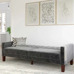 Outlet Wohnen Samt Schlafsofa in Grau - Nenna