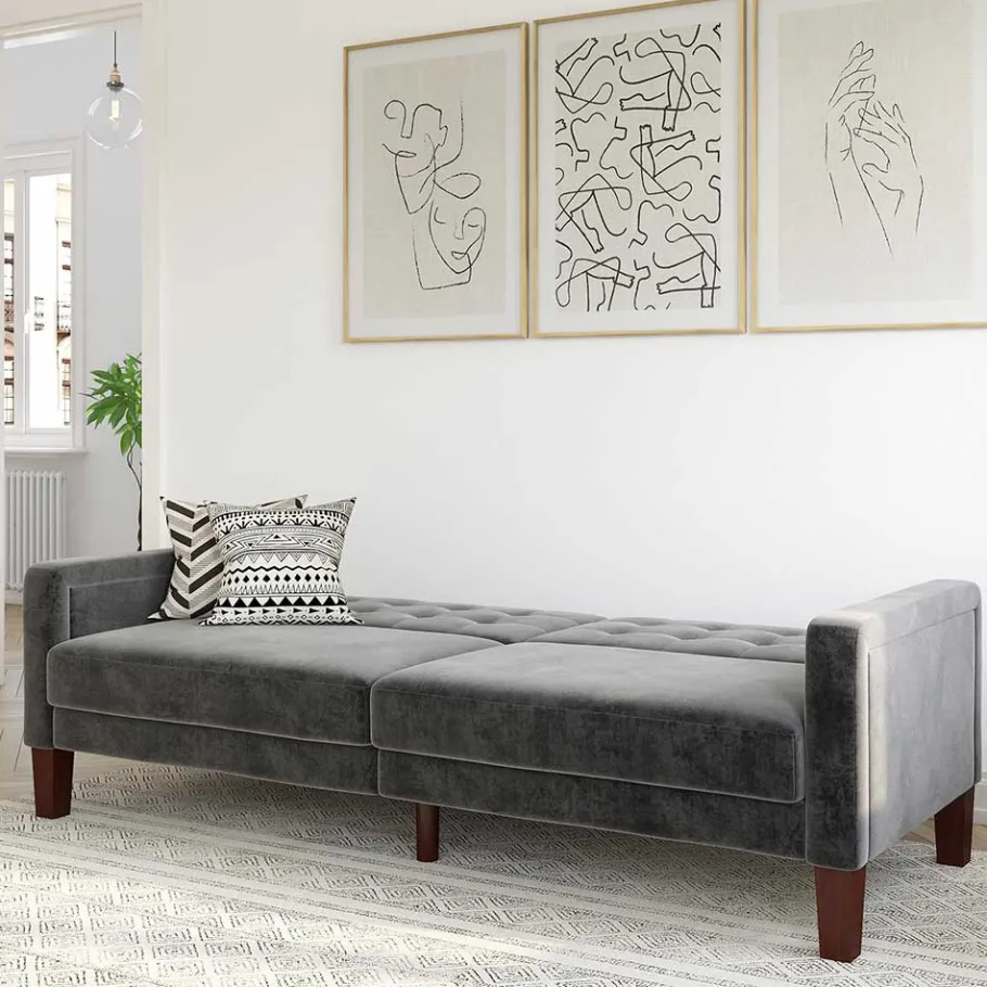 Outlet Wohnen Samt Schlafsofa in Grau - Nenna