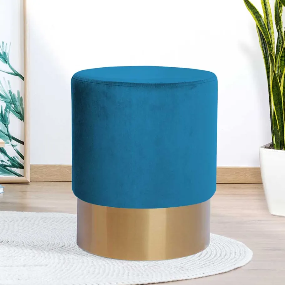 New Wohnen Samt Sitzhocker in Blau - Micuela