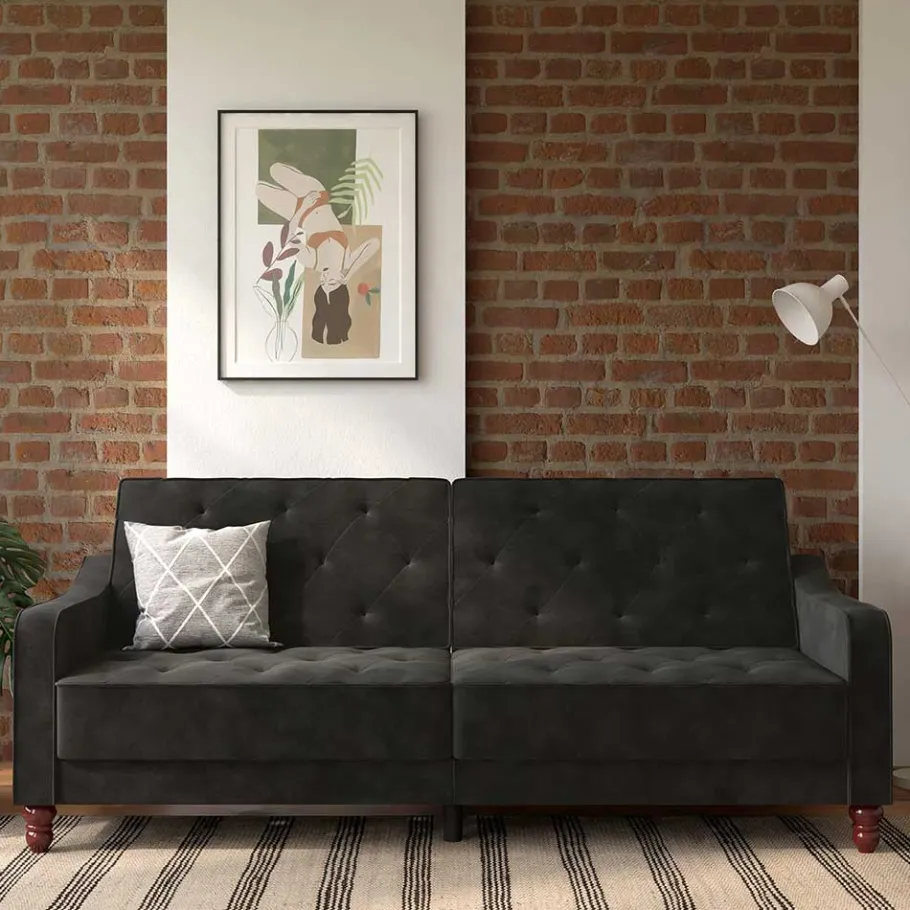 Online Wohnen Samtsofa mit Bettfunktion in Dunkelgrau - Rubanina