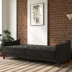 Online Wohnen Samtsofa mit Bettfunktion in Dunkelgrau - Rubanina