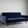 Discount Wohnen Samtsofa mit Bettfunktion in Blau - Luzillo
